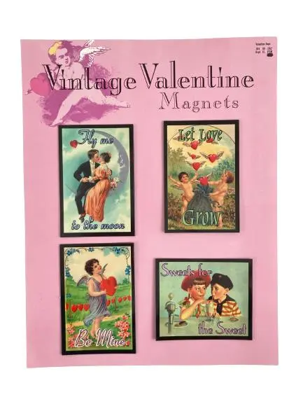 Set of 4 Vintage Valentine Refrigerator Magnets Fly Me to the Moon Love