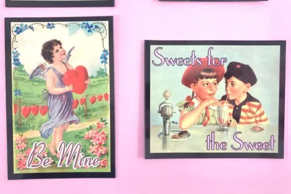 Set of 4 Vintage Valentine Refrigerator Magnets Fly Me to the Moon Love