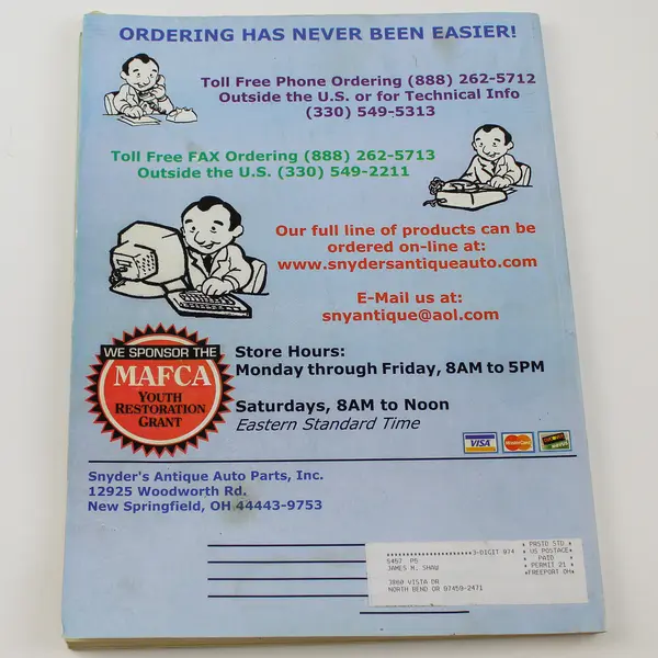 Snyder's Antique Auto Parts 2002-03 Catalog Collectible Book, Good Condition