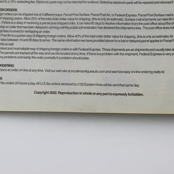 Snyder's Antique Auto Parts 2002-03 Catalog Collectible Book, Good Condition