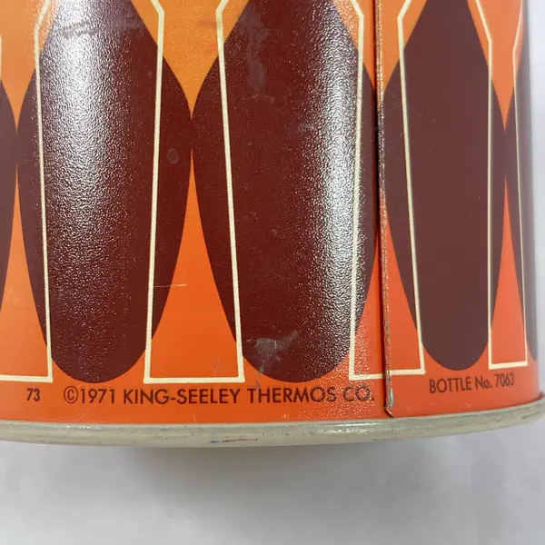 Vintage 1971 King Seeley 10 Ounce Thermos Orange Brown Beige Knife and Fork 7063