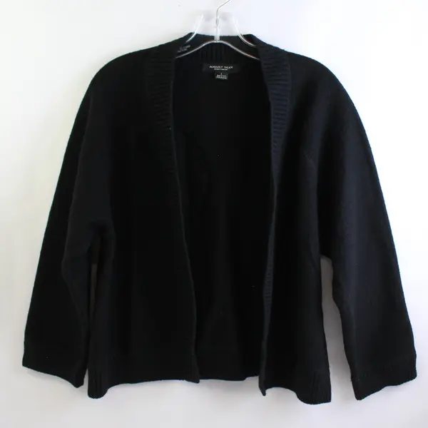 August Silk Black Wool Open-Front Cardigan Women's Large