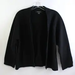 August Silk Black Wool Open-Front Cardigan Women's Large