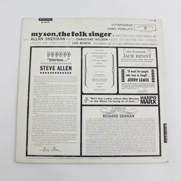 1962 Warner Allan Sherman My Son the Folk Singer LP Comedy Folk W1475