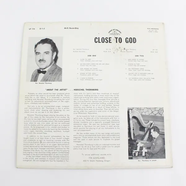 Songs Of Calvary Rev. Herschel Thornburg Close To God Vinyl LP Album Grants Pass