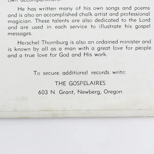 Songs Of Calvary Rev. Herschel Thornburg Close To God Vinyl LP Album Grants Pass