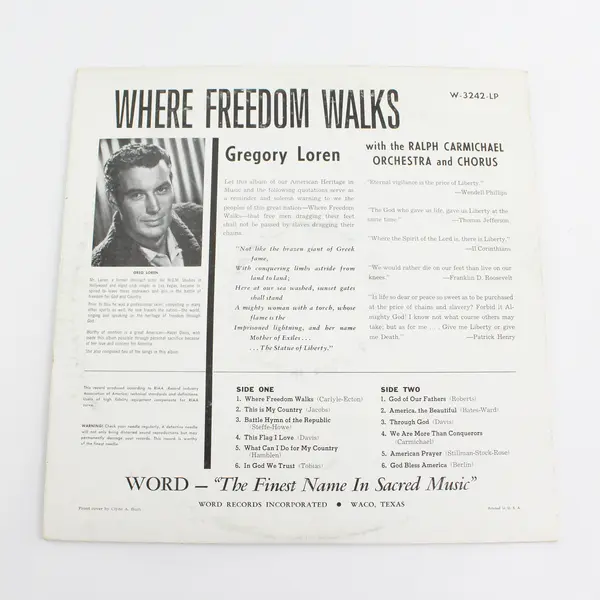 Gregory Loren Where Freedom Walks Word Records Vinyl