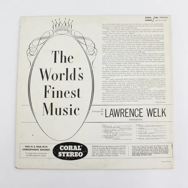 Lawrence Welk Vinyl LP The World's Finest Music 1957 Coral Records