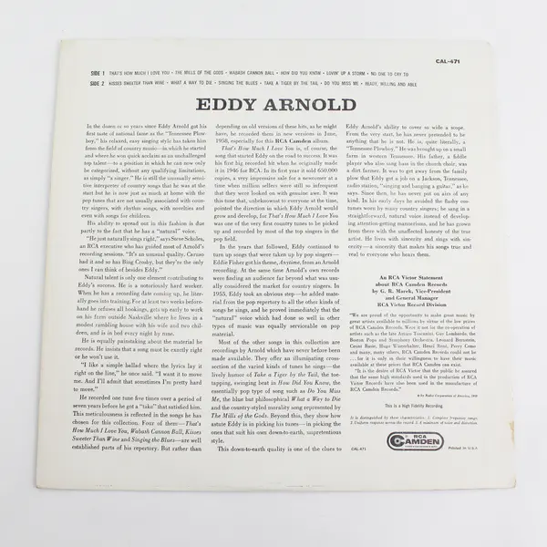 Eddy Arnold Self-Titled 1959 Mono Repress LP RCA Camden CAL-471