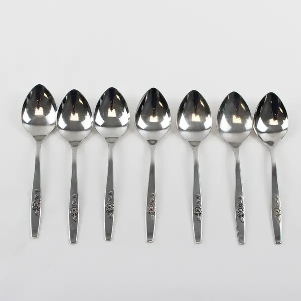 Lot Of 7 Oneida Silver Our Rose (Stainless) Flatware Soup Spoons 7" Long