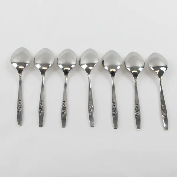 Lot Of 7 Oneida Silver Our Rose (Stainless) Flatware Soup Spoons 7" Long