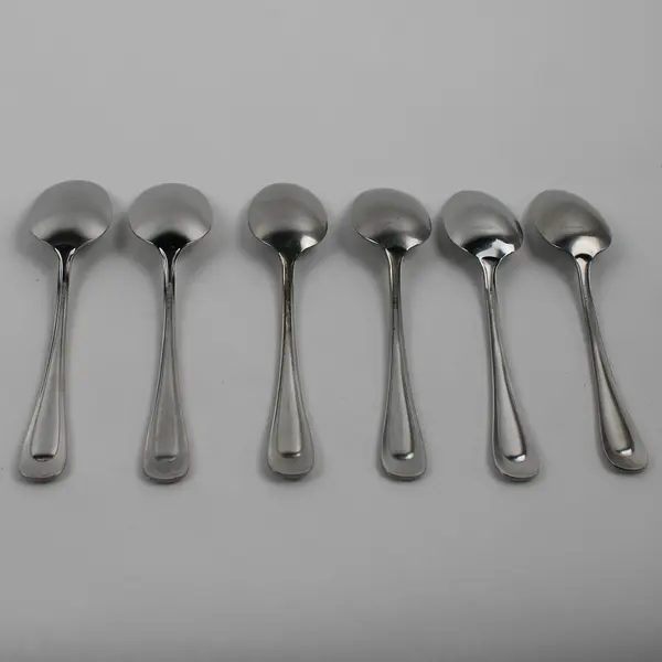 Oneida Satin Sand Dune 6 Piece Set Oval Soup Spoons 6.75 Inches Frosted Indent
