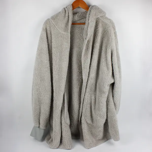 Unbranded Women's XXL Gray Fuzzy Hooded Cardigan Sweater