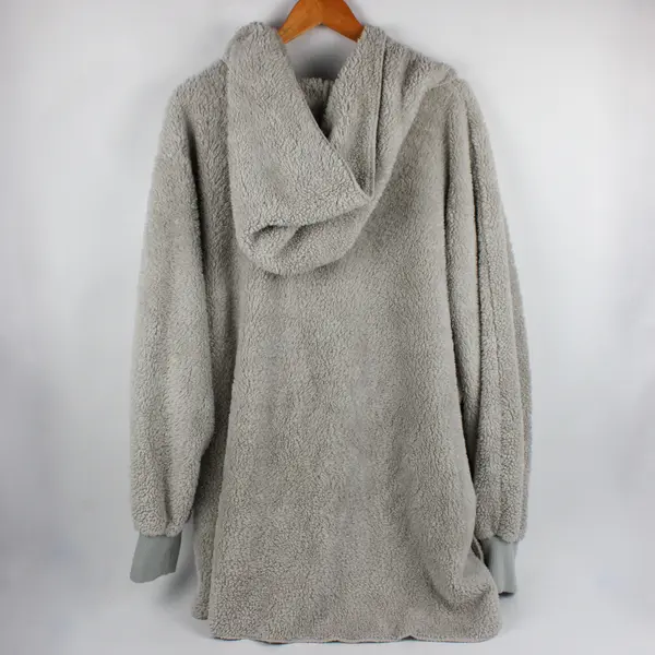 Unbranded Women's XXL Gray Fuzzy Hooded Cardigan Sweater