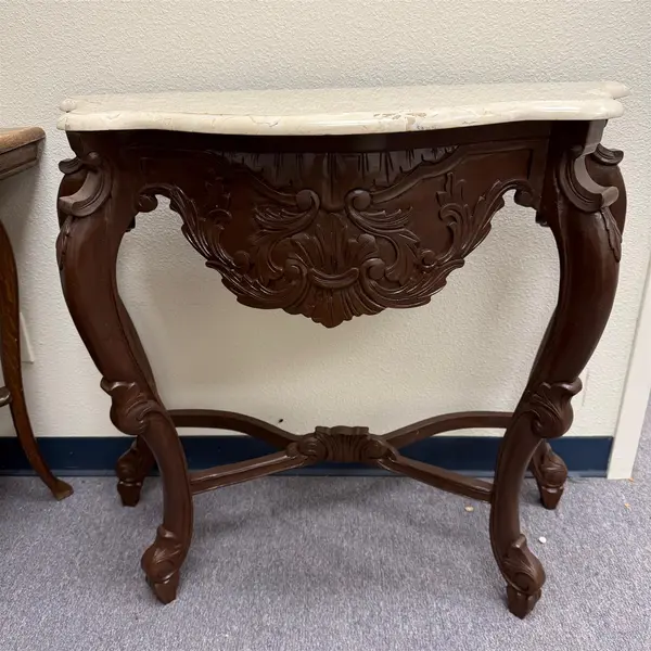 Vintage Two Piece Marble Top Accent Table Wooden Legs - Local Pickup Only