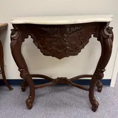 Vintage Two Piece Marble Top Accent Table Wooden Legs - Local Pickup Only