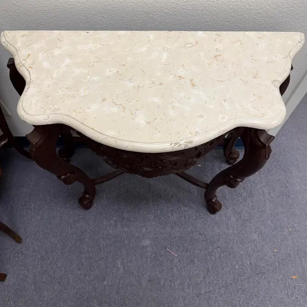 Vintage Two Piece Marble Top Accent Table Wooden Legs - Local Pickup Only