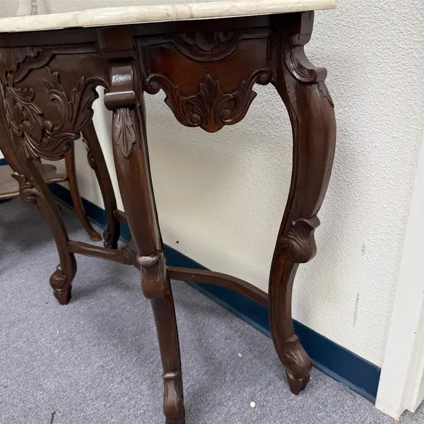 Vintage Two Piece Marble Top Accent Table Wooden Legs - Local Pickup Only