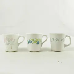 Lot of 3 Corning & Corelle Coffee Mugs White Flower Heart Design