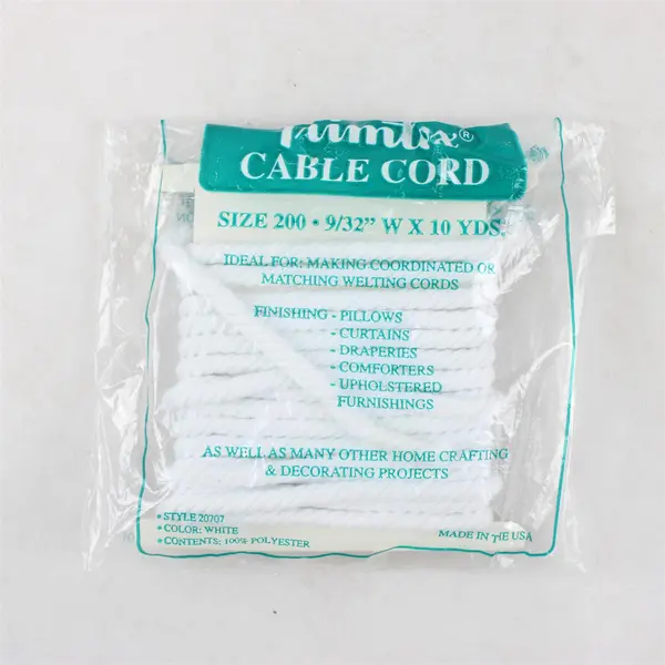 NIP Trimtex Size 200 White Cotton Cable Cord 9/32" W x 10 Yds