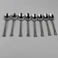 8 Cambridge Silver Codie Pattern Oval Soup Spoons Stainless 7.25" Same Backs