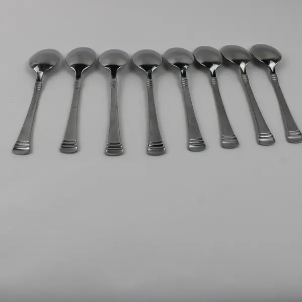 8 Cambridge Silver Codie Pattern Oval Soup Spoons Stainless 7.25" Same Backs