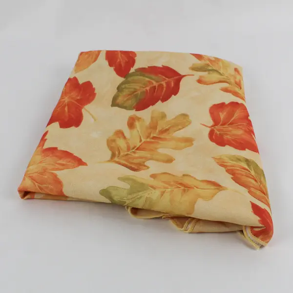 Unbranded Orange Fall Leaf Patterned Fabric Circular Tablecloth 74" Diameter