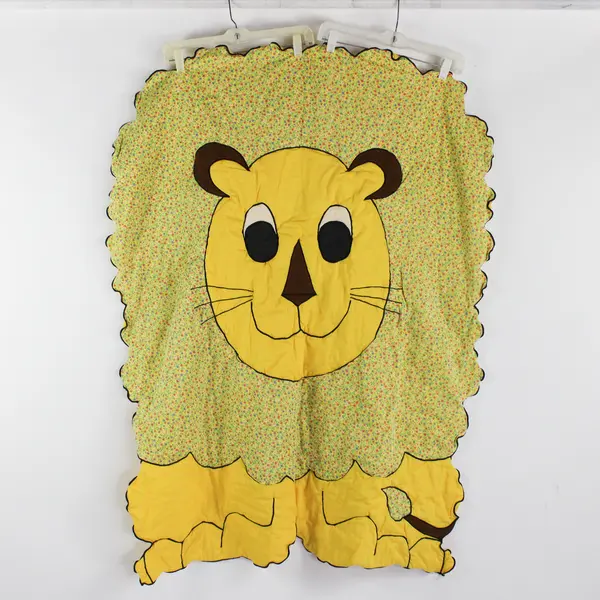 Handmade By Brigitte Pobler Yellow Lion Children's Quilt Throw Blanket 39" x 48"