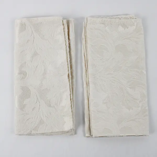 Lot Of 2 Unbranded Matching Square White Fabric Napkins Leaf Pattern 19" x 19"