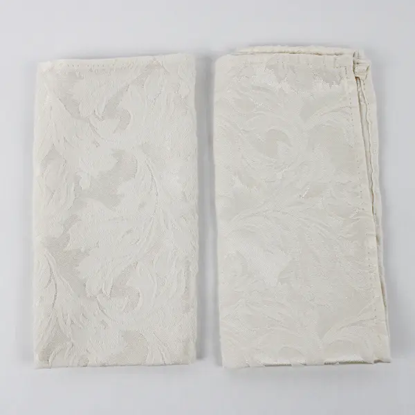 Lot Of 2 Unbranded Matching Square White Fabric Napkins Leaf Pattern 19" x 19"