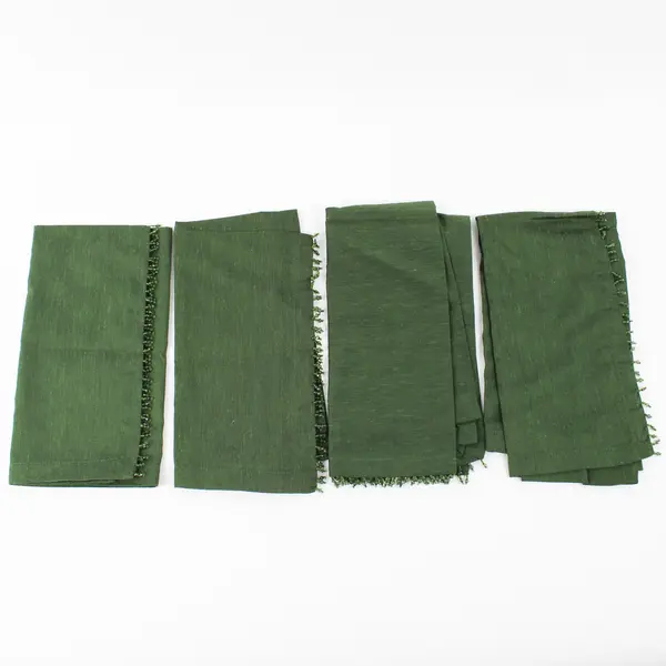 Lot Of 4 Unbranded Matching Green Fabric Napkins Bead Fringe 19" x 19"