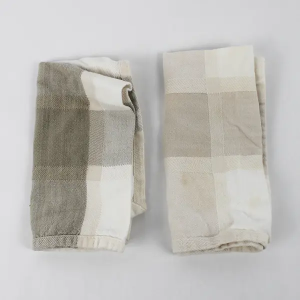Lot Of 2 DII Matching Square Pattern Beige Fabric Kitchen Towel 17.5" x 16"