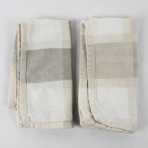 Lot Of 2 DII Matching Square Pattern Beige Fabric Kitchen Towel 17.5" x 16"