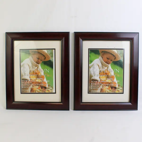 Lot of 2 Old Town Red Wooden Hanging Photo Picture 11x14" Frames 8x10" w/ Mats