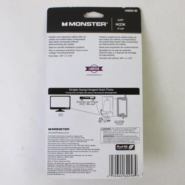 Monster Single Gang Hinged Wall Plate New Durable Accessory Fits Standard Gang