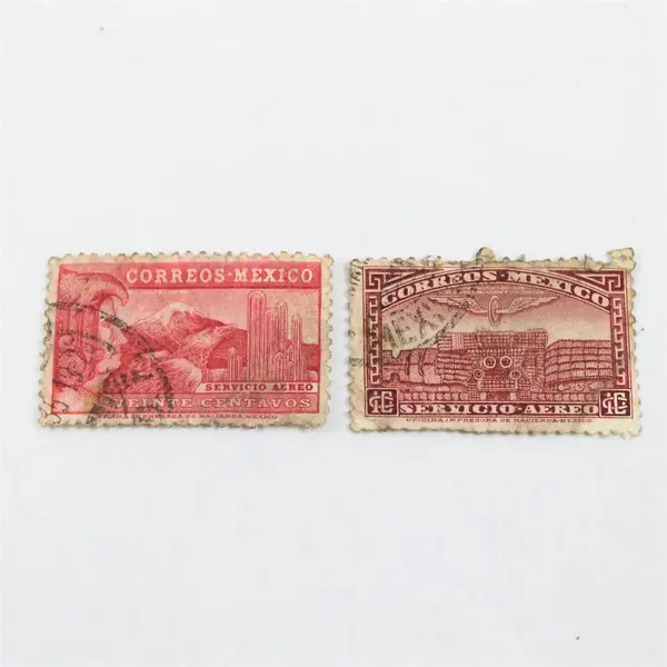 Lot Of 2 Mexico Airmail Stamps Used Quetzalcoatl Temple