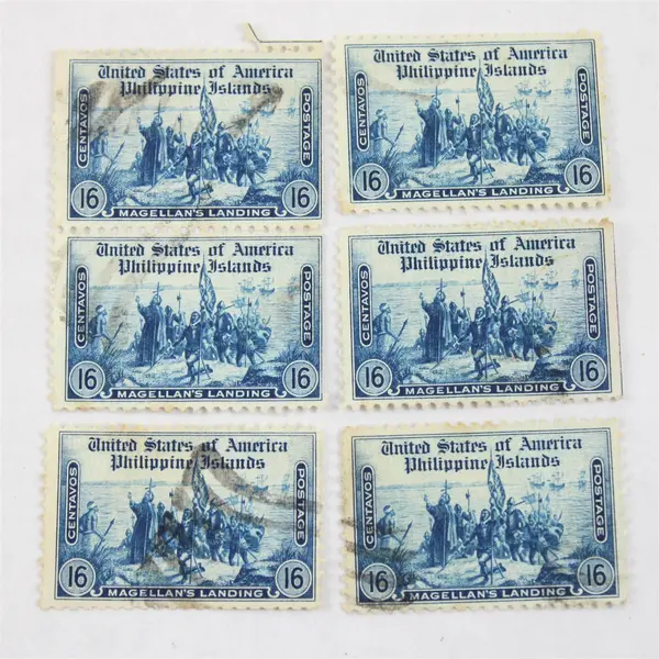 Lot Of 6 Philippines Islands USA Magellan's Landing 16 Centavos Stamps Used