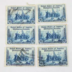 Lot Of 6 Philippines Islands USA Magellan's Landing 16 Centavos Stamps Used