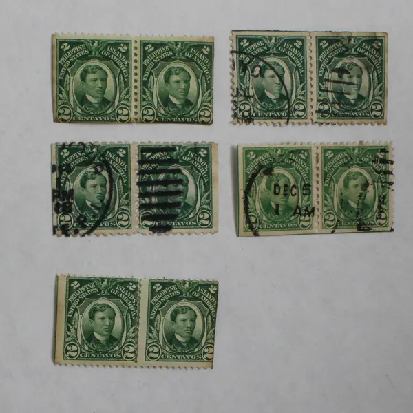 Lot of 5 Philippines USA 2 Centavos Stamp Pairs Jose Rizal Used