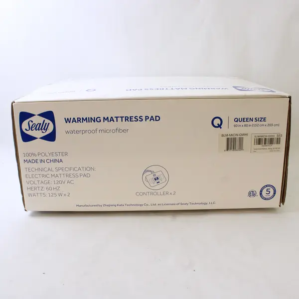 Sealy Warming Mattress Pad 100% Polyester White 2 Controllers Queen (60" x 80")