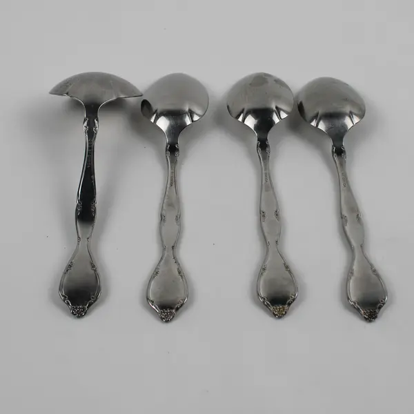 4 Oneida Silver Lakewood-Tuxedo Stainless 3 Serving Spoons 1 Gravy Ladle Rare 