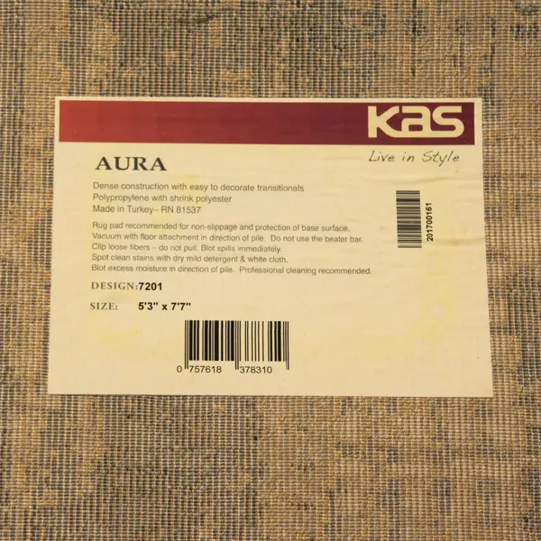 KAS Aura Design 7201 Ivory Grey Area Rug 7'7" x 5'3" Unused Made in Turkey