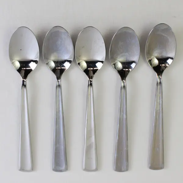 5 Gourmet Settings Chute River Pattern 18/10 SS Oval Soup Spoons 8.25" Rare HTF
