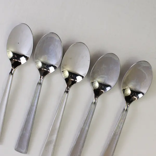 5 Gourmet Settings Chute River Pattern 18/10 SS Oval Soup Spoons 8.25" Rare HTF