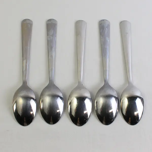 5 Gourmet Settings Chute River Pattern 18/10 SS Oval Soup Spoons 8.25" Rare HTF