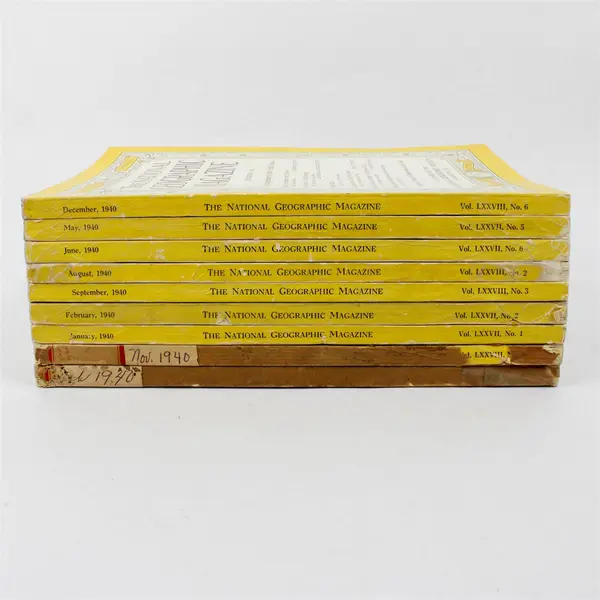 Vintage Lot of 9 National Geographic Magazines 1940 Missing April July Oct