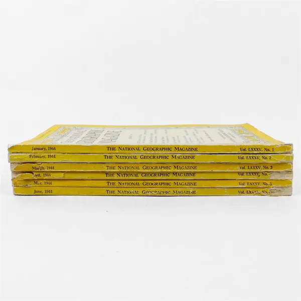 Vintage Lot of 6 National Geographic Magazines 1944 Jan Feb March Apr May June