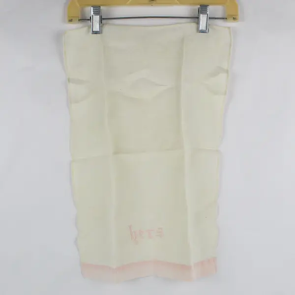 Set of 2 Vintage Pink Embroidered His and Hers Off-White Fingertip Towels