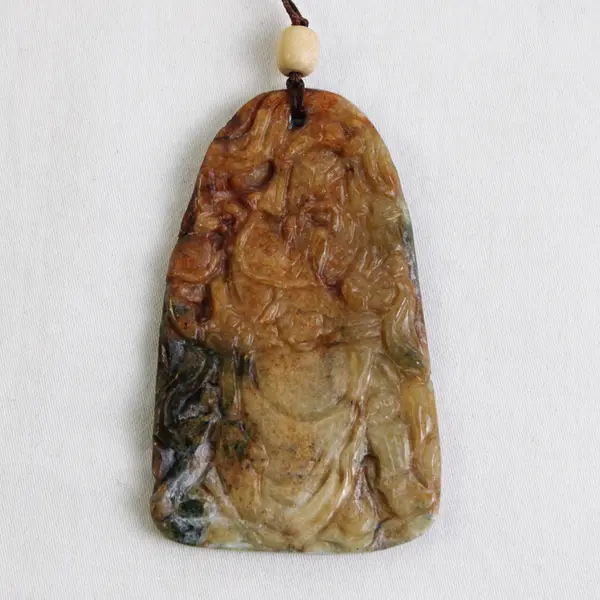 Hand Carved Multicolor Jade Pendant Necklace Double-Sided