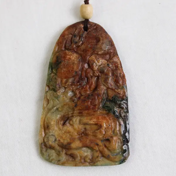 Hand Carved Multicolor Jade Pendant Necklace Double-Sided